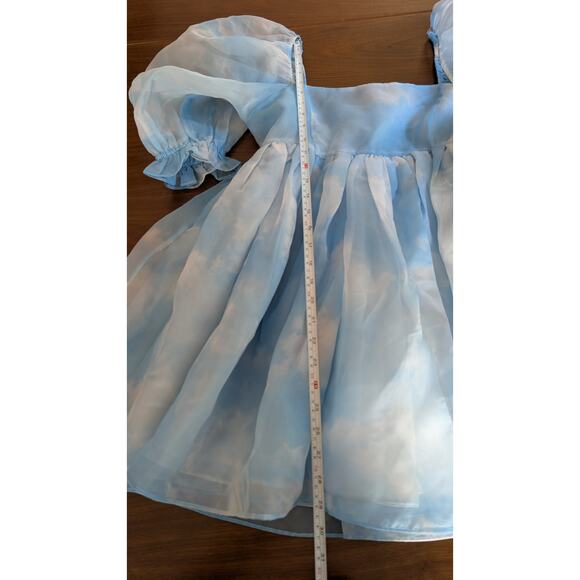 Selkie Blue Organza Head in the Clouds French Puff Short Dress, size L - Picture 9 of 9